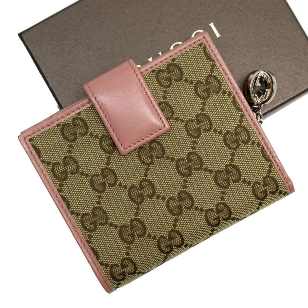 Gucci Bi fold wallet GG canvas Beige Pink Silver